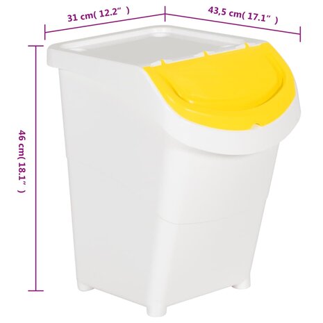 Afvalbakken met deksels stapelbaar 3 st PP 120 L wit 9
