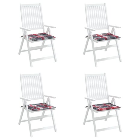 Tuinstoelkussens 4 st 40x40x3 cm oxford stof ruitpatroon rood 4