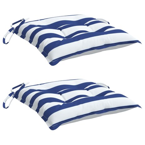 Stoelkussens 2 st gestreept 40x40x7 cm stof wit en blauw 3