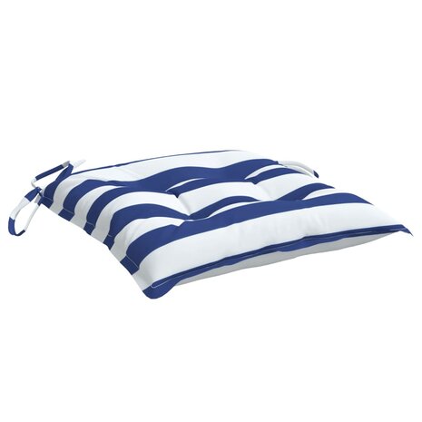 Stoelkussens 2 st gestreept 40x40x7 cm stof wit en blauw 5