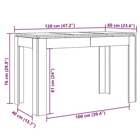 Eettafel 120x60x76 cm bewerkt hout artisanaal eikenkleur 9