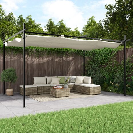 Pergola met uitschuifbaar dak 395x292x230 crèmekleurig 1