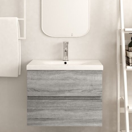 Wastafelkast 60x38,5x45 cm bewerkt hout grijs sonoma eikenkleur 6