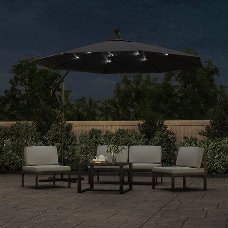 Zweefparasol met LED en stalen paal 300 cm zwart 3