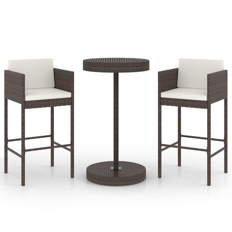 3-delige Tuinbarset met kussens poly rattan bruin 2