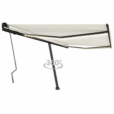 Luifel handmatig uittrekbaar met LED 450x300 cm crèmekleurig 1