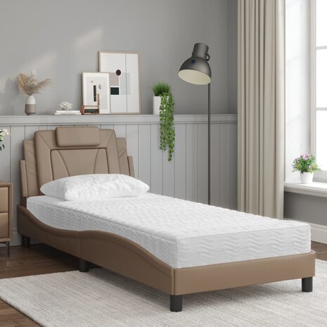 Bed met matras kunstleer cappuccinokleurig 80x200 cm 3