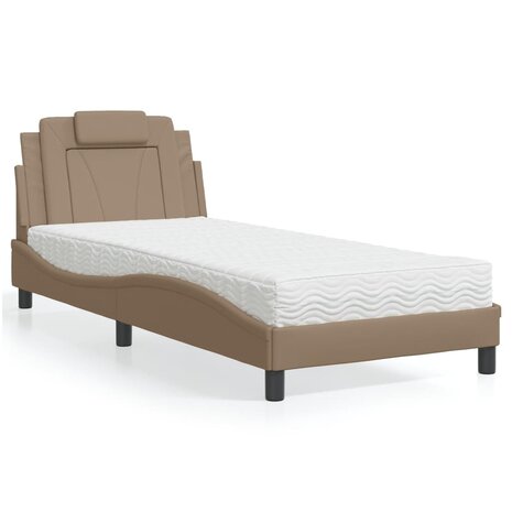 Bed met matras kunstleer cappuccinokleurig 90x190 cm 1