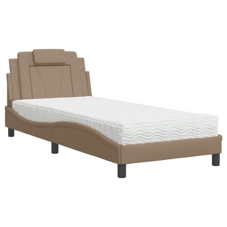 Bed met matras kunstleer cappuccinokleurig 90x190 cm 2