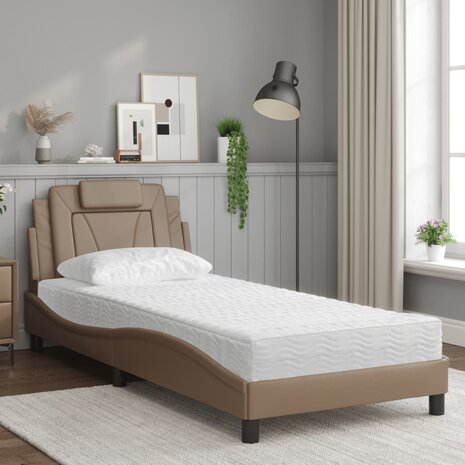 Bed met matras kunstleer cappuccinokleurig 90x190 cm 3