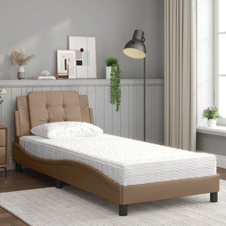 Bed met matras kunstleer cappuccinokleurig 90x190 cm 3