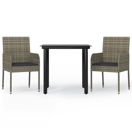 3-delige Tuinset met kussens poly rattan zwart en grijs 2