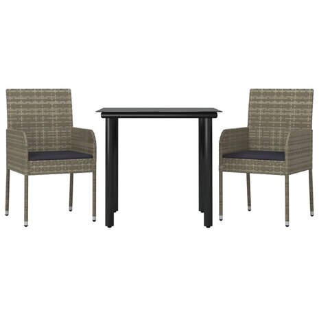 3-delige Tuinset met kussens poly rattan zwart en grijs 3