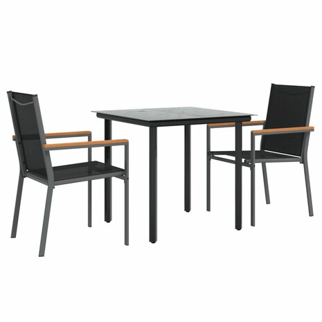 3-delige Tuinset textileen en staal zwart 3