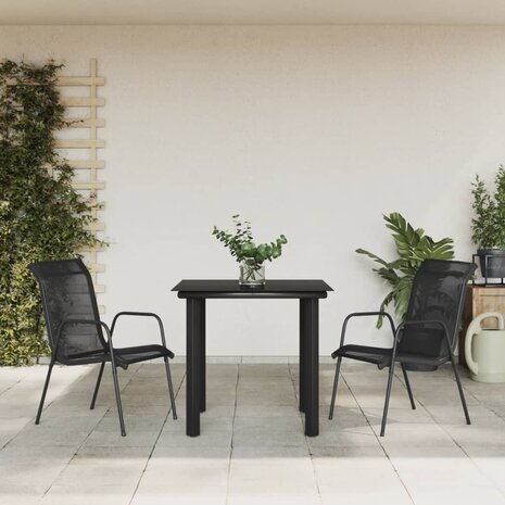 3-delige Tuinset textileen en staal zwart 1