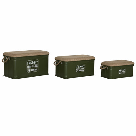 Kofferset Home ESPRIT Donkergroen Natuurlijk Metaal Touw Vezel 69 X 37 X 37,5 cm (3 Stuks) 1