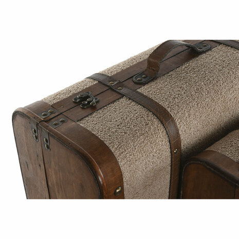 Kofferset Home ESPRIT Bruin Beige Polyester Hout 60 x 37 x 24 cm 3