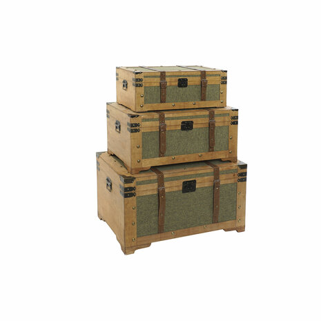 Kofferset Home ESPRIT Groen Hout Canvas Tropisch 81 x 50 x 45 cm (3 Stuks) 1