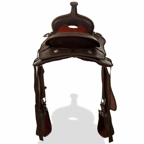Western zadel, hoofdstel en borstriem 15" echt leer bruin 6