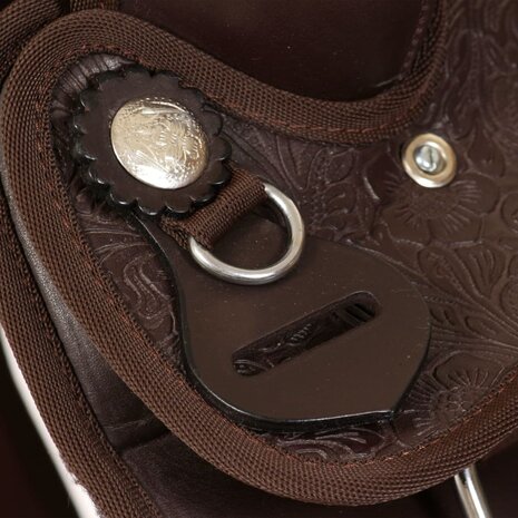 Western zadel, hoofdstel en borstriem 16" echt leer bruin 9
