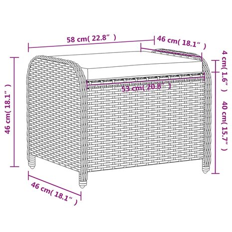 Tuinkruk met kussen 58x46x46 cm poly rattan grijs 9