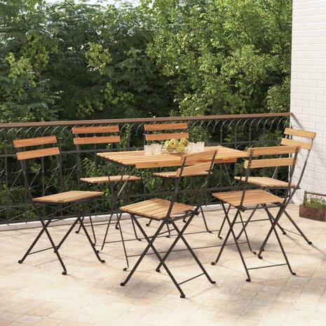 Bistrostoelen 6 st inklapbaar massief teakhout en staal 1
