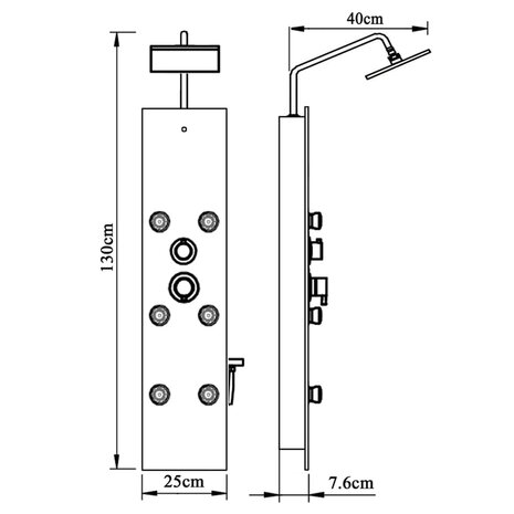 Douchepaneel 25x47,5x130 cm glas zwart  9