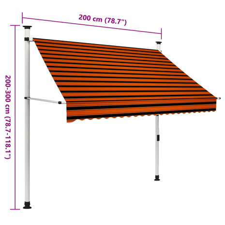 Luifel handmatig uittrekbaar 200 cm oranje en bruin 7