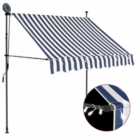Luifel handmatig uitschuifbaar met LED 100 cm blauw en wit 1
