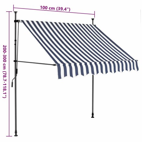 Luifel handmatig uitschuifbaar met LED 100 cm blauw en wit 8