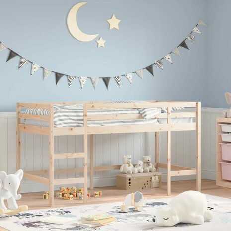 Kinderhoogslaper met ladder 80x200 cm massief grenenhout 1