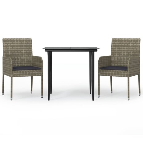 3-delige Tuinset met kussens poly rattan zwart en grijs 2
