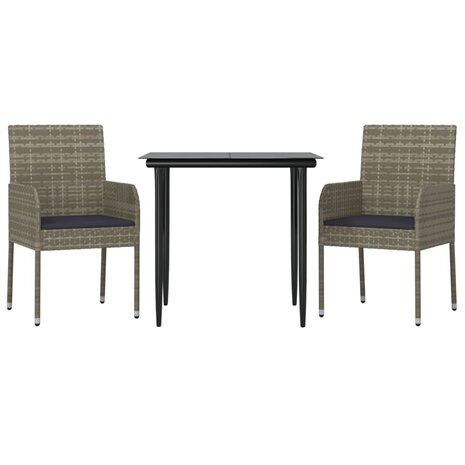 3-delige Tuinset met kussens poly rattan zwart en grijs 3