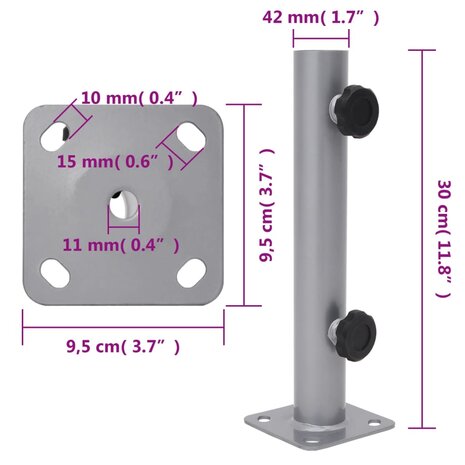 Parasolvoet voor Ø32/34/38 mm stok staal zilverkleurig 6