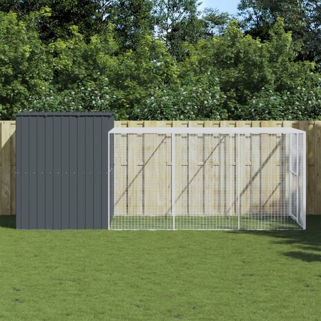 Hondenhok met ren 214x457x181 cm gegalvaniseerd staal antraciet 1