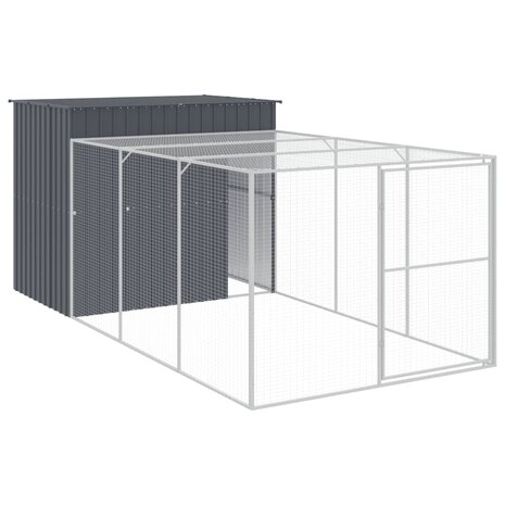 Hondenhok met ren 214x457x181 cm gegalvaniseerd staal antraciet 2