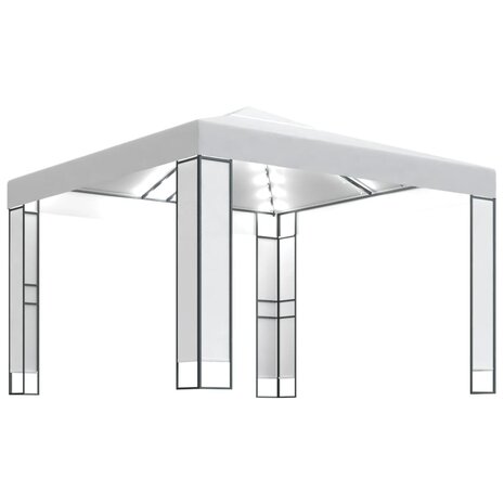 Prieel met dubbel dak en LED-lichtslinger 3x3 m wit 2