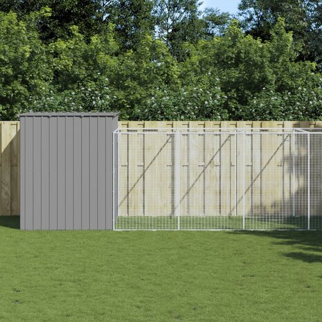 Hondenhok met ren 214x661x181 cm staal lichtgrijs 1
