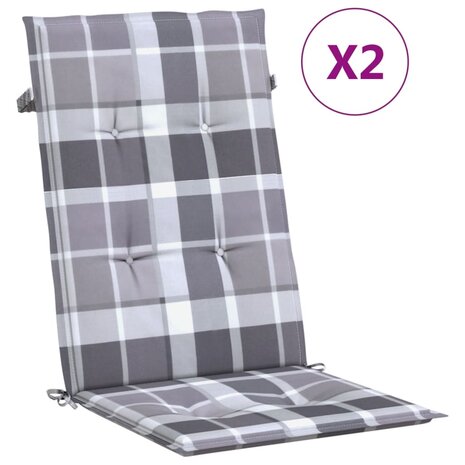 Tuinstoelkussens 2 st hoge rug ruitpatroon 120x50x3 cm grijs 2