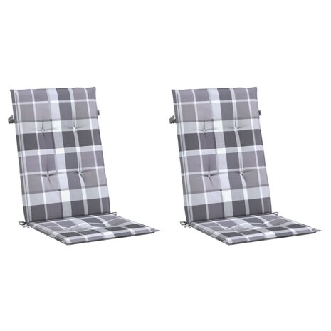 Tuinstoelkussens 2 st hoge rug ruitpatroon 120x50x3 cm grijs 3
