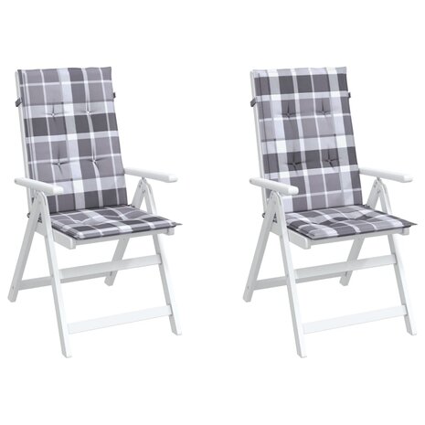 Tuinstoelkussens 2 st hoge rug ruitpatroon 120x50x3 cm grijs 4