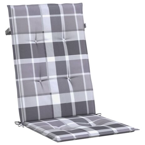Tuinstoelkussens 2 st hoge rug ruitpatroon 120x50x3 cm grijs 5