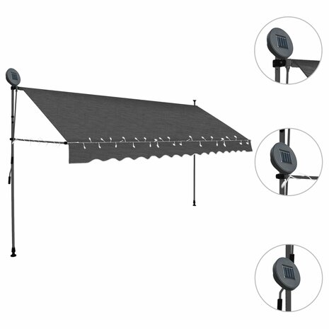 Luifel handmatig uitschuifbaar met LED 400 cm antracietkleurig 3