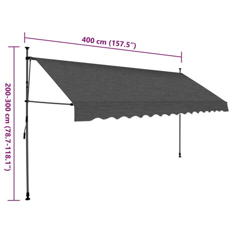 Luifel handmatig uitschuifbaar met LED 400 cm antracietkleurig 8