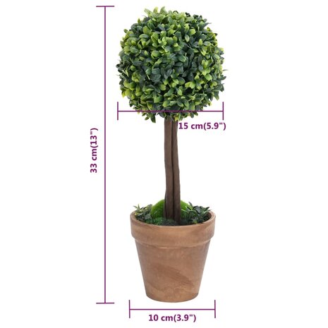 Kunstplanten met pot 2 st buxus bolvorming 33 cm groen 6