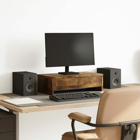 Monitorstandaard met lades 50x27x15 cm hout gerookt eikenkleur 1