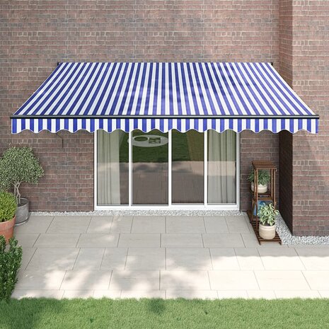 Luifel automatisch uitschuifbaar 4,5x3 m blauw en wit 1