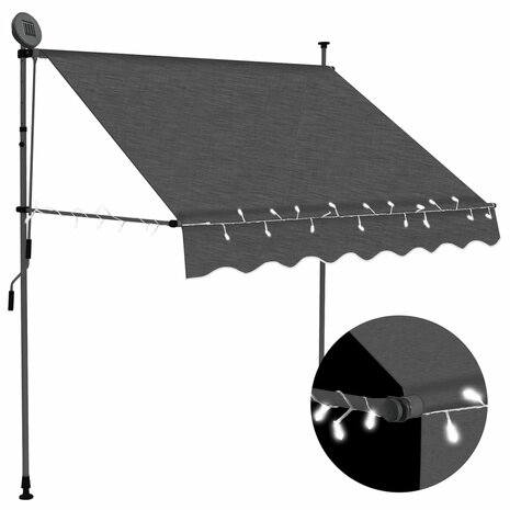 Luifel handmatig uitschuifbaar met LED 200 cm antracietkleurig 1