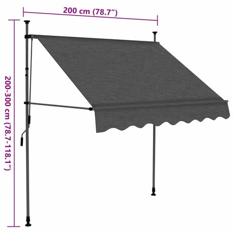 Luifel handmatig uitschuifbaar met LED 200 cm antracietkleurig 8
