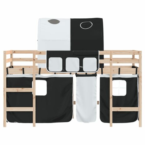 Kinderhoogslaper met tunnel 90x190 cm grenenhout wit en zwart 5